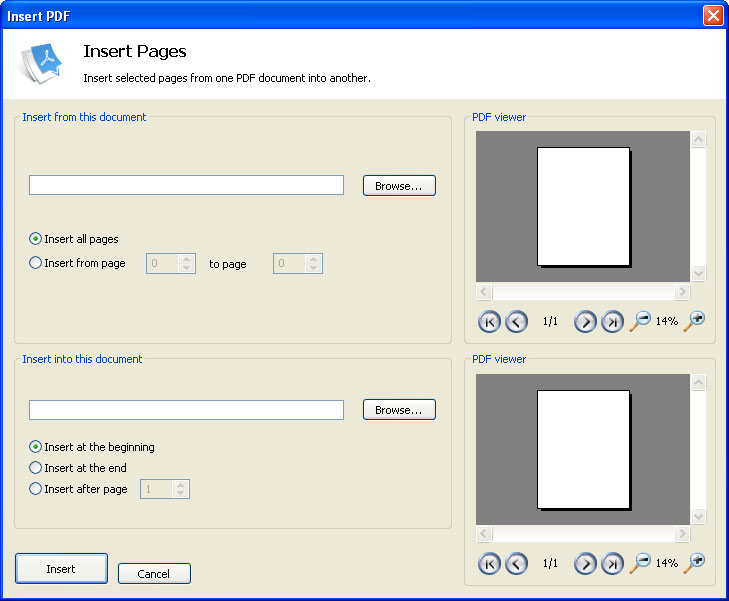 Insert pages into PDF Screenshot