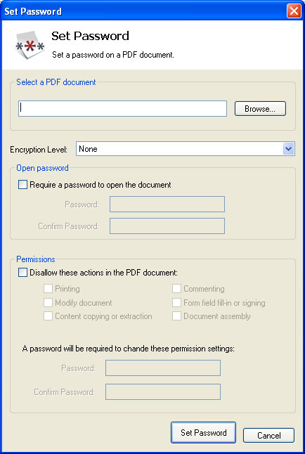 Set Password on PDF Screenshot